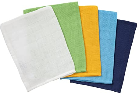 Bornino Basics Mullwaschlappen 15x20 cm (5er-Pack) - strapazierfähige Waschlappen aus reiner Baumwolle in Webqualität - weich & hautfreundlich - bunt
