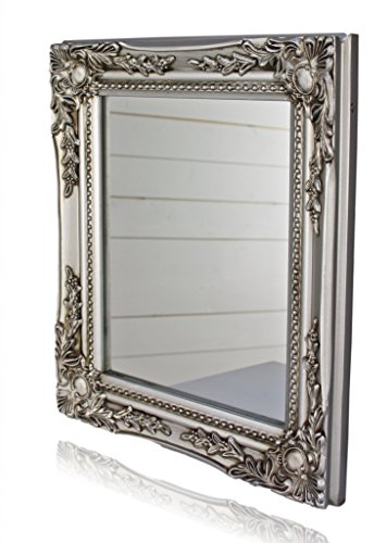 elbmöbel 32x27x3cm rechteckiger Wand-Spiegel, handgefertigter Vintage-Antik-Rahmen aus Holz, Silber, inkl. Befestigung