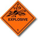 Vinyl-Aufkleber, ADR-/UN-konform, rautenförmig, 100 x 100 mm, Aufschrift Explosive, 5 Stück