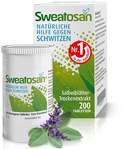 Sweatosan I 200 St. I Natürliche Hilfe gegen Schwitzen I Pflanzliches Arzneimittel mit Salbeiblätterextrakt | Nr. 1 in der Apotheke I Naturkraft Salbei| in Deutschland hergestellt