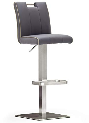 Robas Lund CA.STA Barstuhl/-hocker, PU/Edelstahl, eckig/180 Grad drehbar, ca. 40 x 87-112 x 51 cm, grau