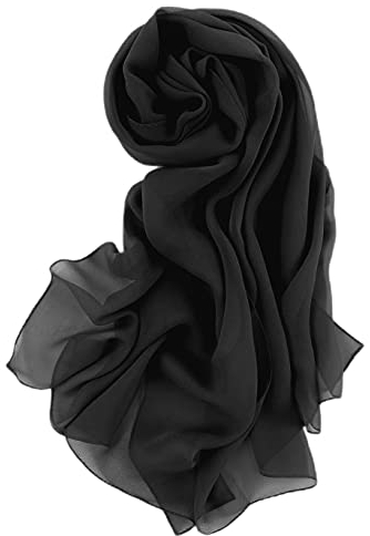 Prettystern 200cm Damen einfarbig Seidenschal Crepe Georgette Schultertuch festlich Stola für Abendkleid Schwarz