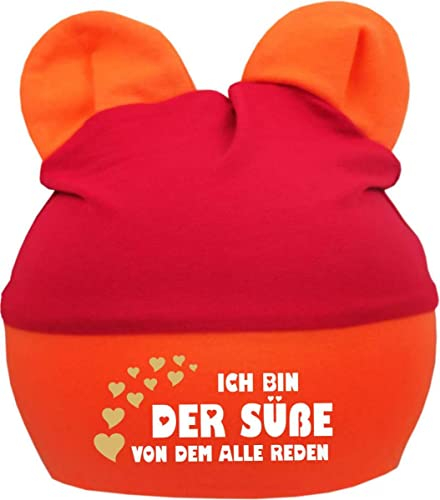 Kleiner Fratz Baby Ohren Mütze Multicolor (Farbe rot-orange) (Gr. 1 (0-74) Ich Bin der Süße von dem alle reden