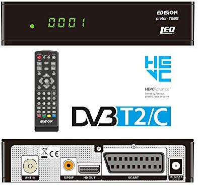 EDISION proton T265 LED DVB-T2 HD H.265 HEVC Full HD Hybrid FTA Receiver HDTV DVB-T2/DVB-C (DISPLAY, HDMI, SCART, S/PDIF, USB 2.0)