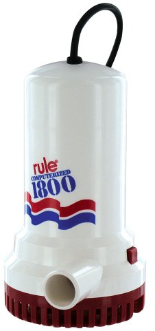 Rule A53S, 1800 GPH Submersible Sump/Utility Pump, 8 Foot Cord, Automatic, 110 Volt AC, White/Red | For Boats, RVs, Basements - Double-Insulated Motor - Easy Clean Snap-Off Strainer - Small Water Pump - 8 Foot Cord