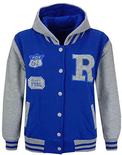 A2Z 4 Kids Boys Girls Hooded Varsity - B.B Fox Royal Grey 9-10 | Contrast Sleeve Outerwear With Ribbed Trim For Everyday Comfort