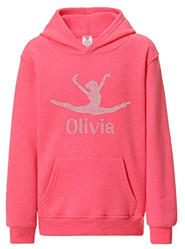Varsany Girl's Crystallized Personalised Gymnastics Hoodie Dance Leotard Hoody(K) Fuschia