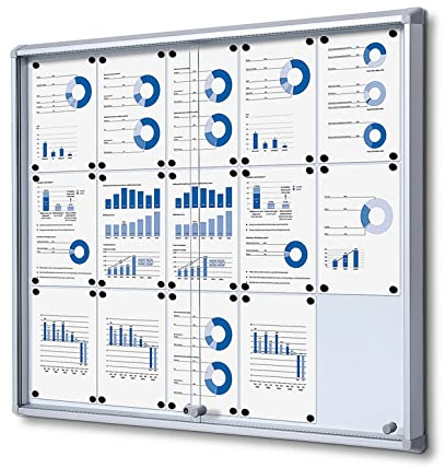 Schaukasten Schiebetür 15x A4 Innen | ESG Sicherheitsglas, B1 Brandschutz, Sicherheitsecken | silber, magnetische Rückwand, abschließbar | für Schule, Kita, Behörde, Wand-Montage, Schiebetüren