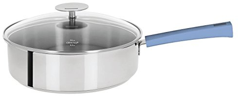 Cristel-S24MBL - Sauteuse inox 24cm - Poignée backélite bleu lavande + couvercle- Collection Mutine