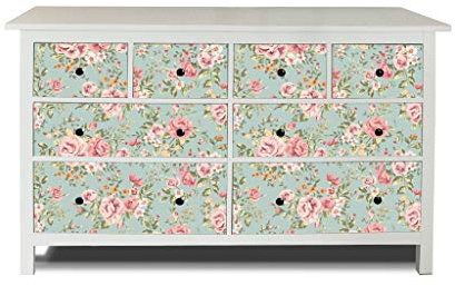 banjado® Möbelfolie selbstklebend für die IKEA Hemnes Kommode Schubladen - Schrankfolien selbstklebend mit Motiv Altrosa Blume/Möbelfolie Hemnes für Kinder