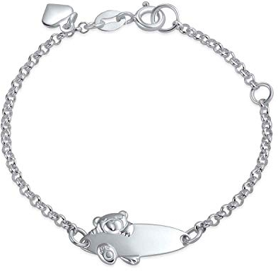 Bling Jewelry Gravierbare Name Plattiert Teddybär Id Identifikation Armband Für Frauen Für Jugendliche .925 Silber Sterling Kleine Handgelenke 5-6 Zoll