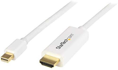 StarTech.com Mini DisplayPort to HDMI Converter Cable - 3 ft (1m) - mDP to HDMI Adapter with Built-in Cable - (M / M) Ultra HD 4K - White (MDP2HDMM1MW)