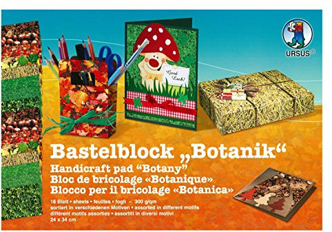 Ursus 12690003 - Bastelblock Botanik, 300 g/qm, 24 x 34 cm, 18 Blatt