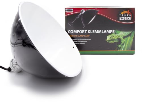 Terra Exotica Comfort Klemmlampe Large 25 cm – Terrarien Lampenhalter mit Klemmhalterung – E27 Fassung – Reptilien Terrarium Beleuchtung für Wärme- & UV-Lampen – bis zu 300 Watt | Robuste Terrarium-Klemmlampe mit E27-Fassung – ideal für Wärme-, UV- und Tageslichtlampen bis 300 Watt.