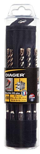 Diager, Trousse de 10 Forets Béton Booster SDS+ Ø6X160 (X3); Ø8X160 (X3); Ø10X160 (X2); Ø12X160 ; Ø14X160