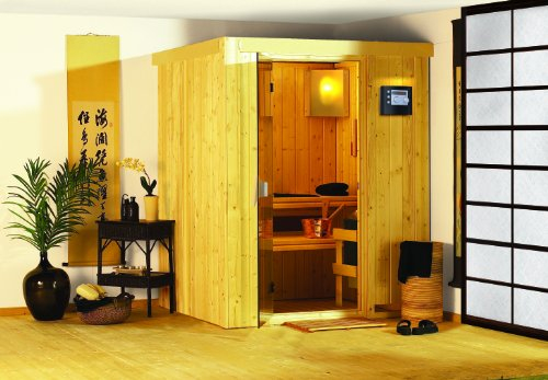 Minja - Karibu Sauna Plug & Play inkl. 3,6 kW-Ofen - ohne Dachkranz -