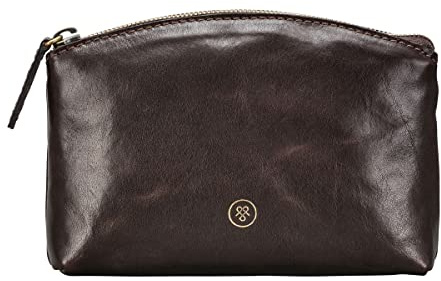 Maxwell Scott - Personalisierte Luxuriöse kleine Kosmetiktasche aus Leder für Damen - Handgefertigt aus italienischen Vollnarbenhäuten - The Chia Dunkelbraun