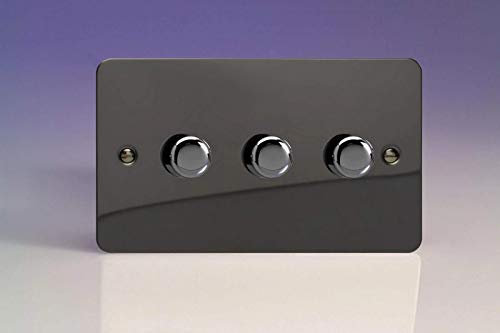 Varilight 3-Gang 2-Way V-Pro Push On/Off Rotary LED Dimmer 3 x 0-120W (Twin Plate) Iridium