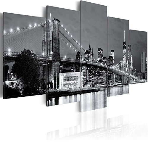 B&D XXL - Quadro New York 200x100 cm 5 Pezzi - Stampa su Tela Strutturata XXL Grande - Quadri Moderni Componibili Camera da Letto Matrimoniale - Stampe da Parete Arte - Città 030202-12