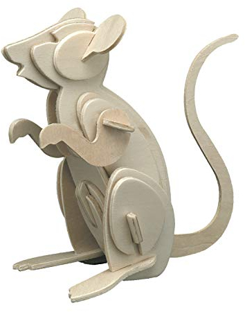 Pebaro 852/3 Holzbausatz Maus, 3D Puzzle, Modellbausatz, Basteln mit Holz, Holzpuzzle Tier, vorgestanzte Holzplatte, inkl. Schmirgelpapier, ausbrechen, zusammenstecken, fertig, Geschenkidee