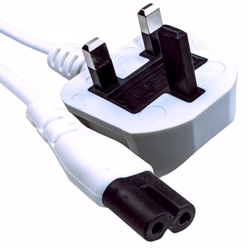 kenable Figure 8 Power Cable UK Plug to C7 Lead for LED Smart TV Laptop Audio Video Equipment White 1m