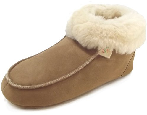 Fellhof handgemachter Hüttenpatschen aus Lammfell Hausschuh Damen Herren Unisex gefüttert Winter-Sommer Hausschuhe Naturprodukt atmungsaktiv (Hellbraun Gr. 41)