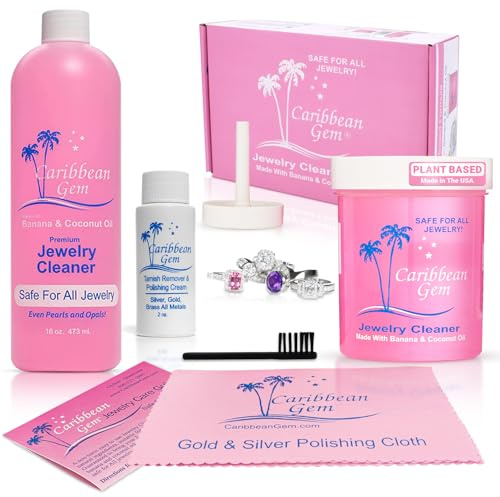 Caribbean Gem Banana & Coconut Oil Jewellery Cleaner, Ultra Jewellery Cleaning Kit Safe for All Jewellery with Scratch and Tarnish Remover
