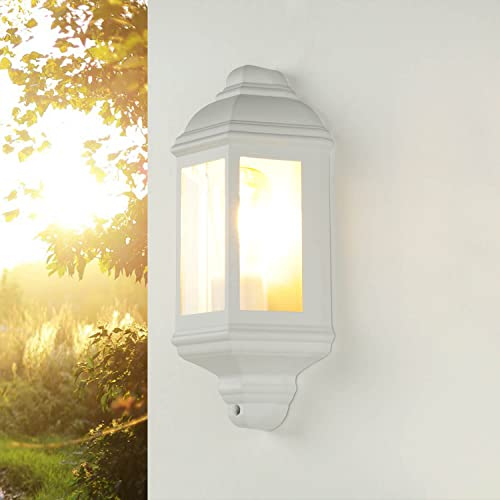 Outdoor Wandleuchte Aluminium Glas in Weiß IP44 Haustür Garten Balkon H:36 cm E27 Maritime Schiffslampe Rustikale Außenlampe LIVORNO
