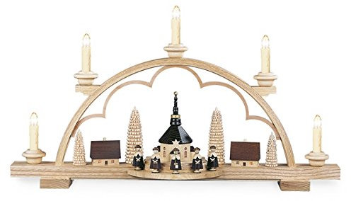 Rudolphs Schatzkiste Lichterbogen Schwibbogen Kurrende kl. Dorf elektrisch beleuchtet Natur (230V 50Hz) (LxBxH):57x12x32cm NEU Lichterbogen Fensterbogen Spitzbogen Erzgebirge Seiffen Weihnachten