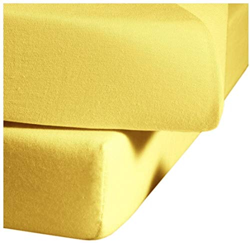 fleuresse Comfort Spannbettlaken (96 % Baumwolle, 4 % Elasthan), mit Rumdumgummizug, Ökotex Standard 100, für Matratzen bis 26 cm Höhe, 140 - 160 x 200 - 220 cm, gelb