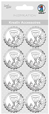 Ursus 564000300 - Kreativ Accessoires Charity, Kelch, silber, 8 Stück, selbstklebend, aus verschiedenen hochwertigen Materialien, zum Dekorieren von Karten und Geschenke