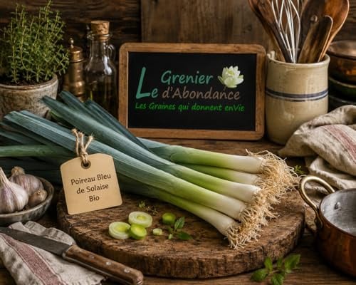 100 graines Bio à semer - Le Grenier d'Abondance - POIREAU Bleu de Solaise - Certifié AB - Allium porrum