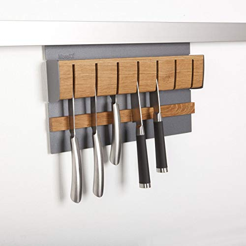 SO-TECH® Linero MosaiQ Magnet Messerhalter Graphitschwarz mit Holzeinsatz aus Eiche
