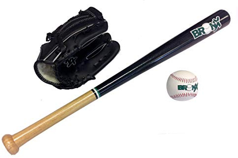 Bronx Kids BBSK Complete Baseball Set | 27 Inch Wooden Bat, Glove & Safety Baseball | Perfect Starter Kit for Young Players