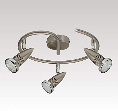 Trango 3-flammig 2005-032G LED Deckenleuchte in Edelstahl-Optik Rondell *ANY* inkl. 3x 3 Watt GU10 LED Leuchtmittel I Deckenlampe I Deckenstrahler I Deckenspots I Wohnzimmer Lampe schwenkbar