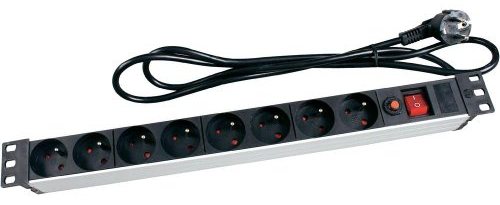 Perel 19 Zoll Steckdosenleiste 8-Fach, 19 Rack Steckdosenleiste mit Schalter, PDU Mehrfachsteckdose Steckerleiste 8 Steckdosen Typ E Erdungsstift, Kabel 2.15 m, 3G1.5, für innen, schwarz