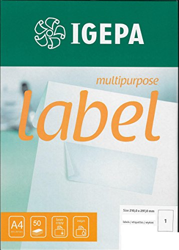 50 Blatt Papier DIN A4 SELBSTKLEBEND für Tintenstrahldrucker, Laserdrucker, und Farblaserdrucker