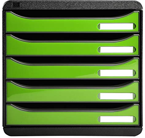 Exacompta 3097295D Premium Ablagebox mit 5 Schubladen für DIN A4+ Dokumente. Stapelbare Schubladenbox mit hoher Kapazität für mehr Platz auf dem Schreibtisch Big Box Iderama Schwarz|Apfelgrün