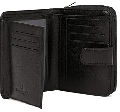 Hexagona - Portefeuille 2 Volets - Compatible Cartes de crédit, CNI et permis de Conduire - pour Femme - Collection République - Noir - en Cuir