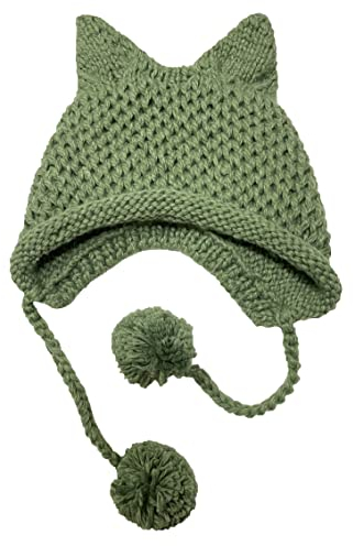 BIBITIME Damen Mütze Katze Ohr Crochet Geflochten Strickmütze Warm Snowboarden Winter, armee-grün, Einheitsgröße