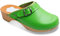 FUTURO FASHION Women's Healthy Natural Genuine Leather Wooden Sole Plain Clogs Unisex Colours, Green, 6 UK
