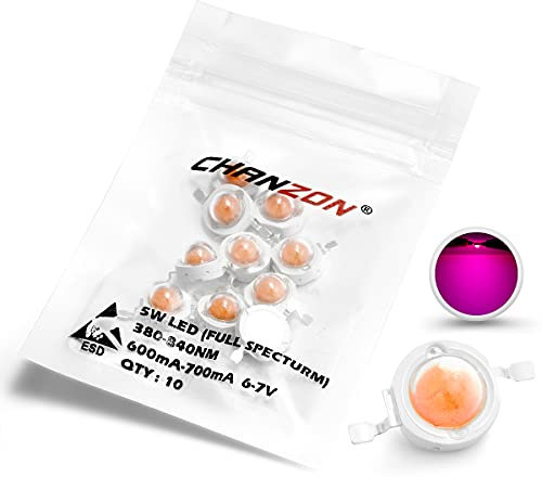 CHANZON 10pcs 5W Led Chip Full Spectrum Plant Grow Light (380nm - 840nm / 600mA - 700mA / DC 6V - 7V / 5 Watt) SMD COB Emitter Diode Components 5 W Bead for DIY Hydroponic Flowers Growing Lamp