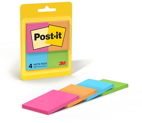 Post-it Mini-Notizen, 3,8 x 5,1 cm, 4 Blöcke, Amerikas Nr. 1 beliebteste Haftnotizen, Poptimistische Kollektion, leuchtende Farben (Magenta, Rosa, Blau, Grün), sauber entfernbar, recycelbar (653-8AF)