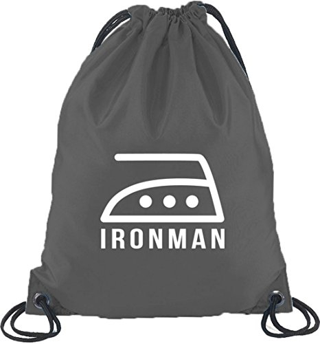 Shirtstreet24, IRONMAN, Turnbeutel Rucksack Sport Beutel, Größe: onesize,Dunkelgrau