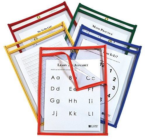 C-Line Super Heavyweight Plus Dry Erase Taschen, verschiedene Primärfarben, 22,9 x 30,5 cm, Box mit 25 trocken abwischbaren Taschen (42620)