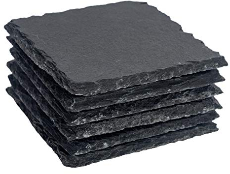 Argon Tableware Lot de 6 Dessous de Verre carrés en Ardoise - 10 cm - Tapis de Boisson en Ardoise Naturelle en Pierre Noire pour Cuisine, Bar, Restaurant, Mariages