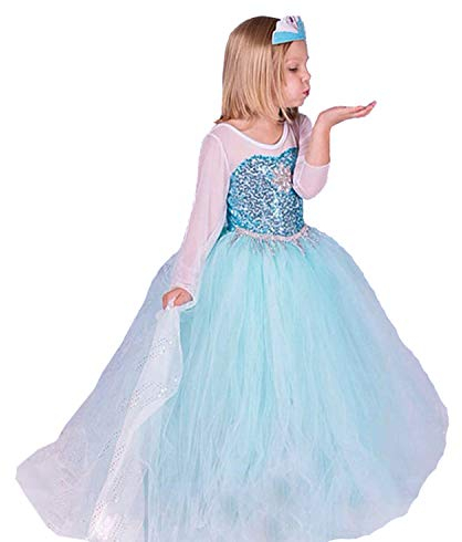 ELSA & ANNA Filles Reine des Neiges Princesse Partie Costumée Déguisements Robe de Soirée FR-FR314 - 6-7 Ans ( Code de Taille : 40)
