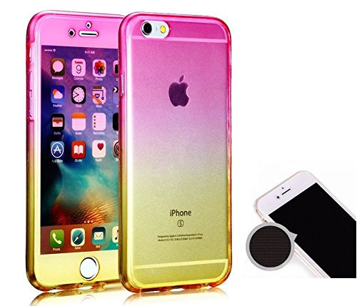 TheTransporter Slim 360 degree Protective Front and Back Full Coverage TPU Silicone Gel Case Cover For Apple iPhone 5 5s se (Pink/Yellow)