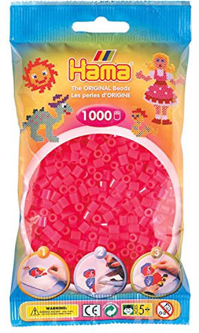 Hama Perlen 207-32 Bügelperlen Beutel mit ca. 1.000 Midi Bastelperlen mit Durchmesser 5 mm in Neon Pink, kreativer Bastelspaß für Groß und Klein