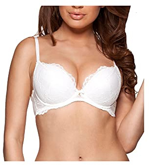 Gossard Women's Superboost Lace Padded Plunge Underwire Bra - Push Up Effect- Removeable Padding, White (White), 40E, 1 Piece